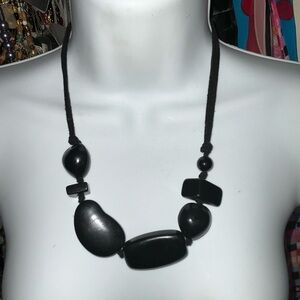 Elegant NEW Black swade Vintage Lucite Art Deco Necklace, Large Beads 2001